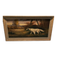 Large old painting of hunting dogs, Breton spaniel, signed Breuil.