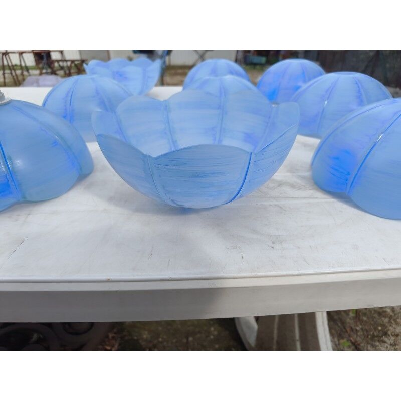 Set of 9 vintage blue opaline glass pendants