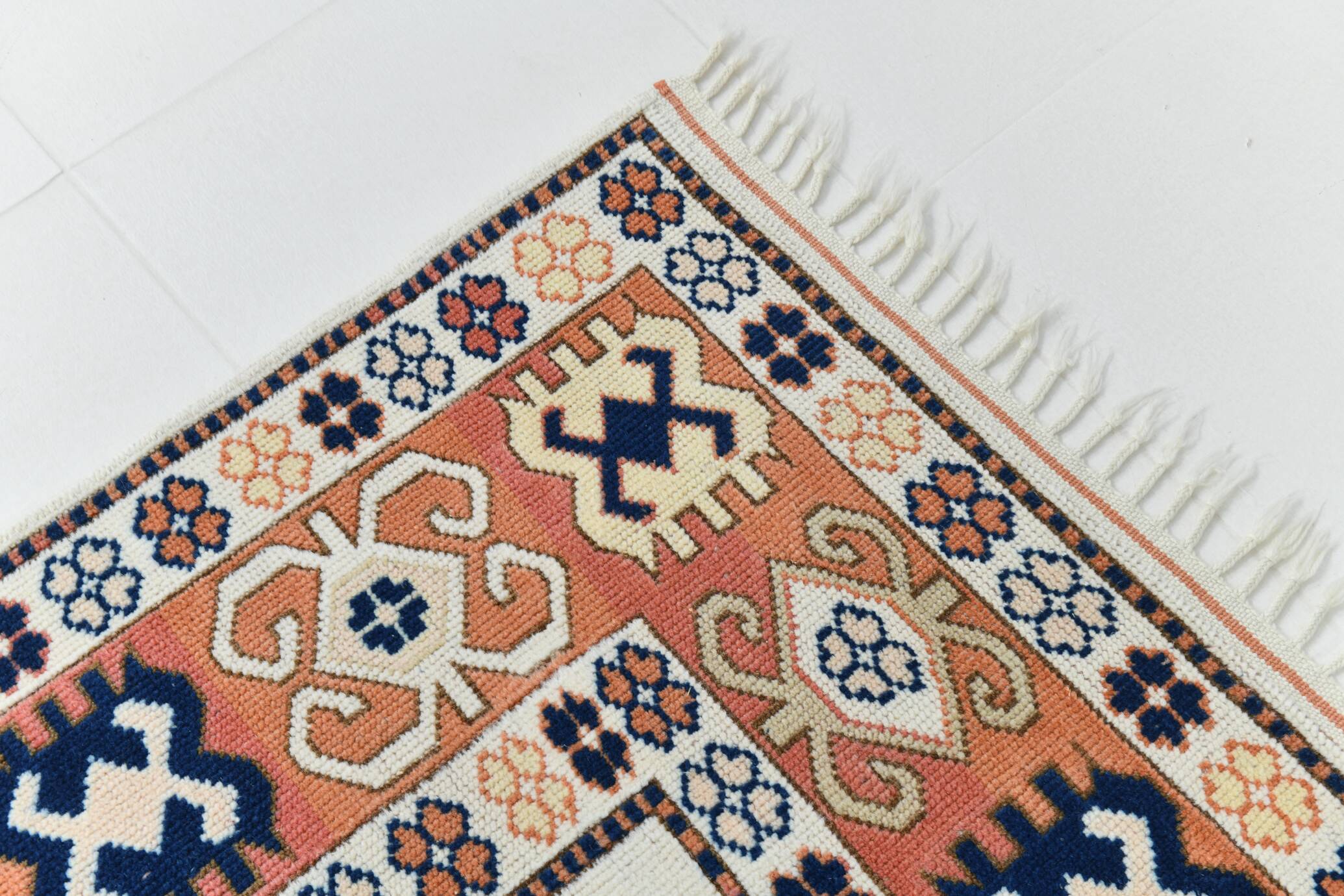 Beige & Pumpkin Orange Antique Vintage Rug Made in Anatolian, 202x284 Cm