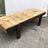 Vintage ceramic coffee table with herbarium decorations by Roger Capron, solid beech base.