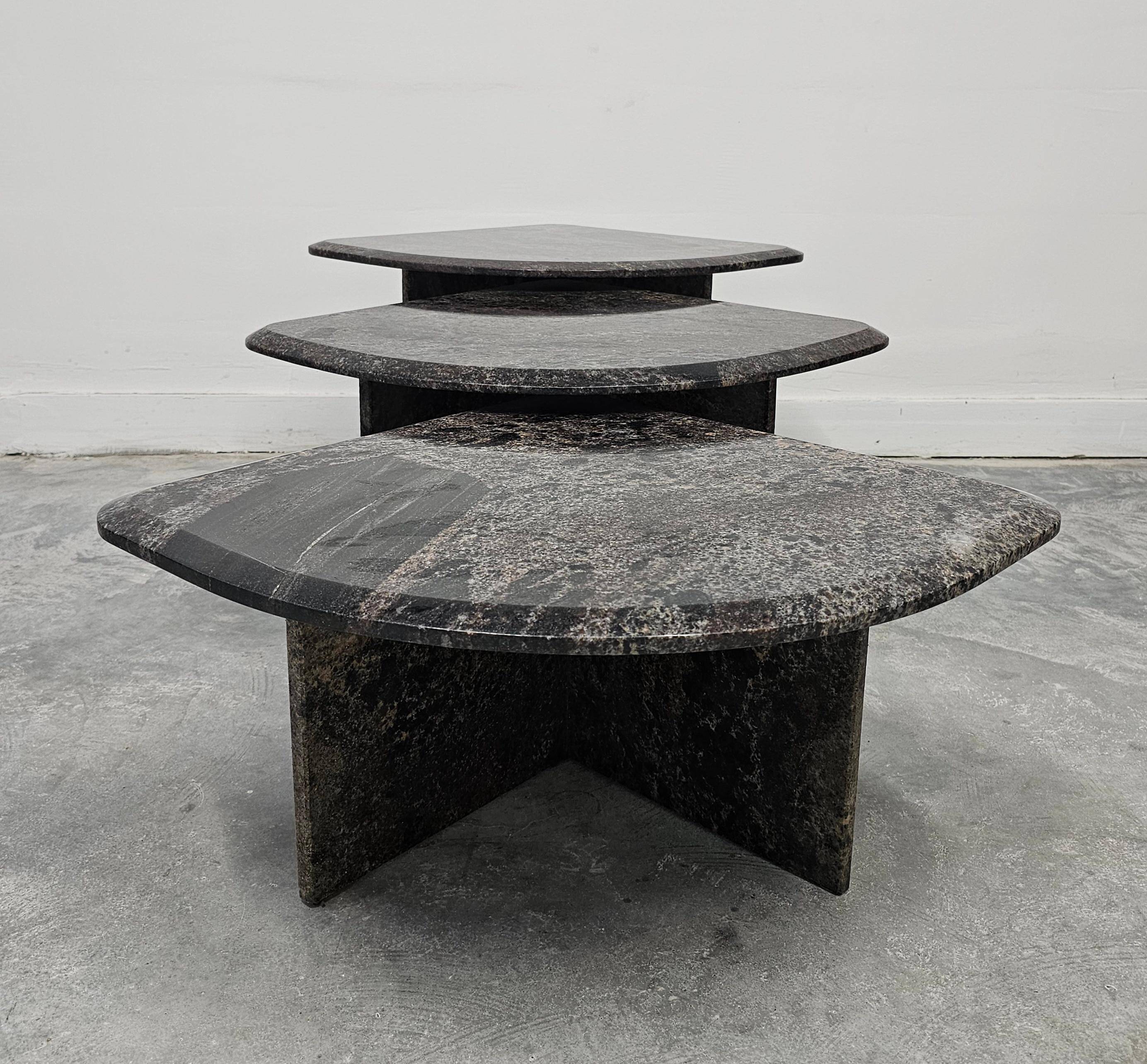 Set of 3 postmodern nesting tables in granite from the 1980s.
