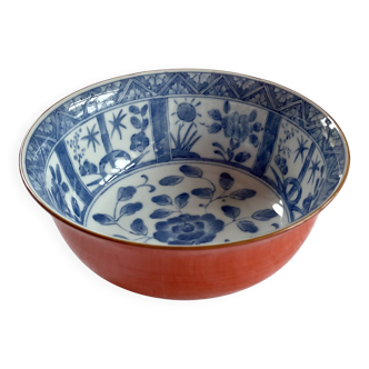Bol à riz japonais de porcelaine Shumaki Arita  rouge et bleu -Showa 1950