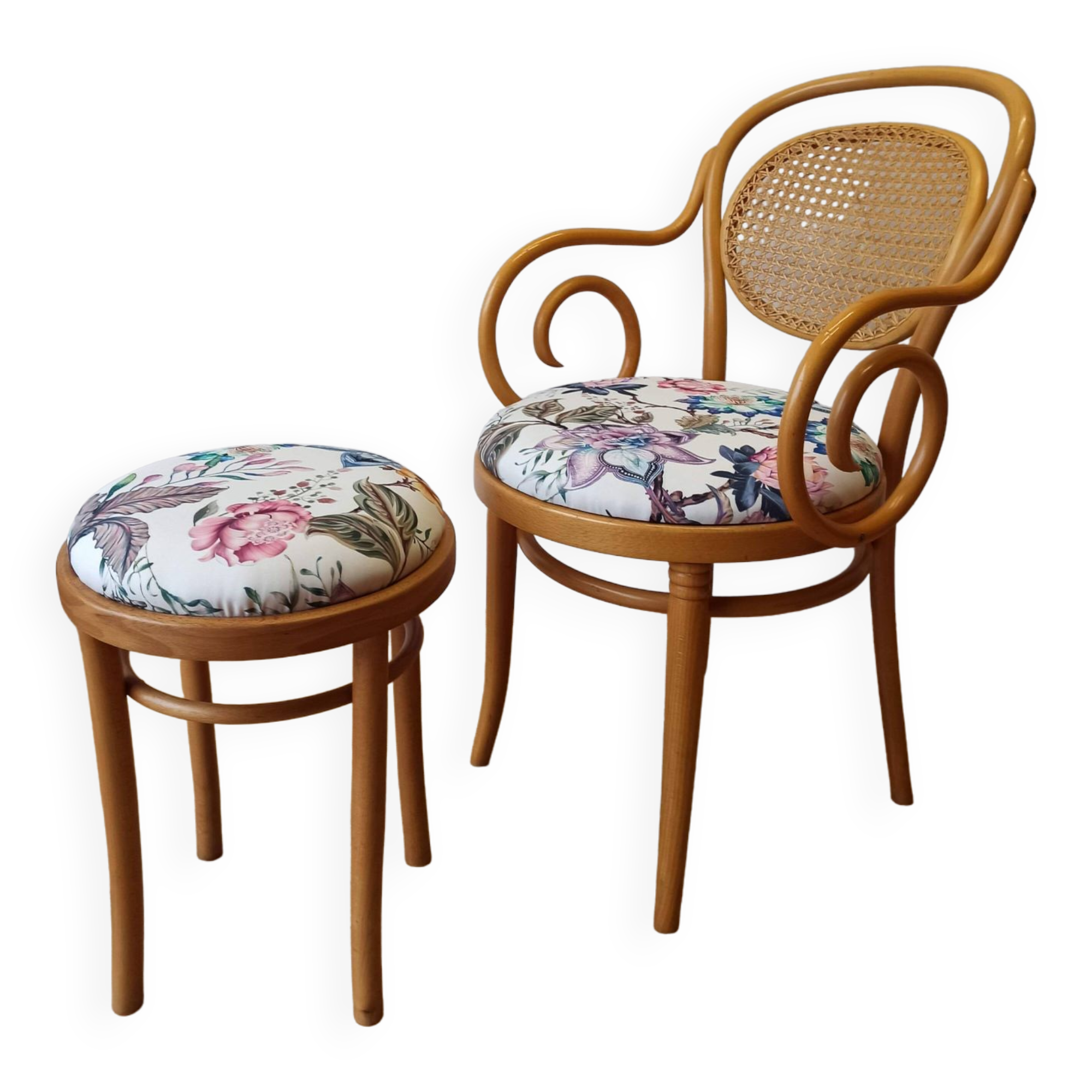 Wooden chair and stool, 1950 .