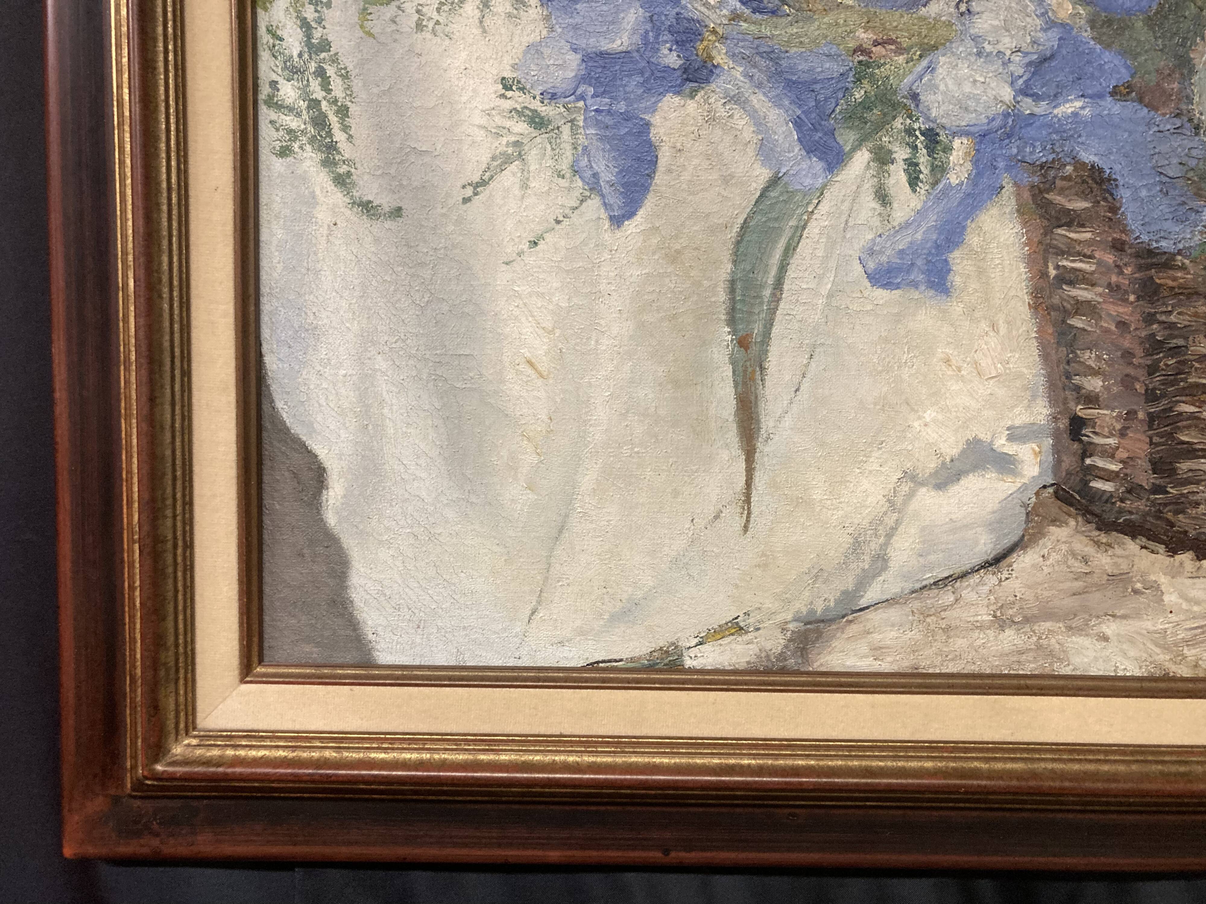 Georges prestat (1911-1994), bouquet of irises, oil on canvas from 1946