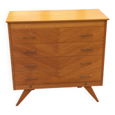 Vintage chest of drawers in blond and golden oak, compass legs and 4 drawers, 1950s
