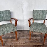 Pair of 50s Bridge armchairs vintage zebra pattern green