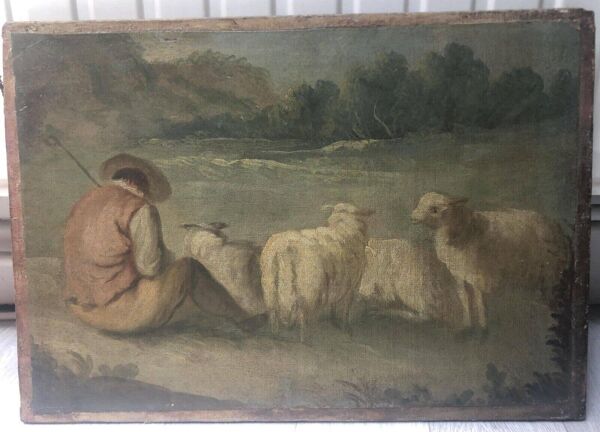 Peinture berger avec son troupeau