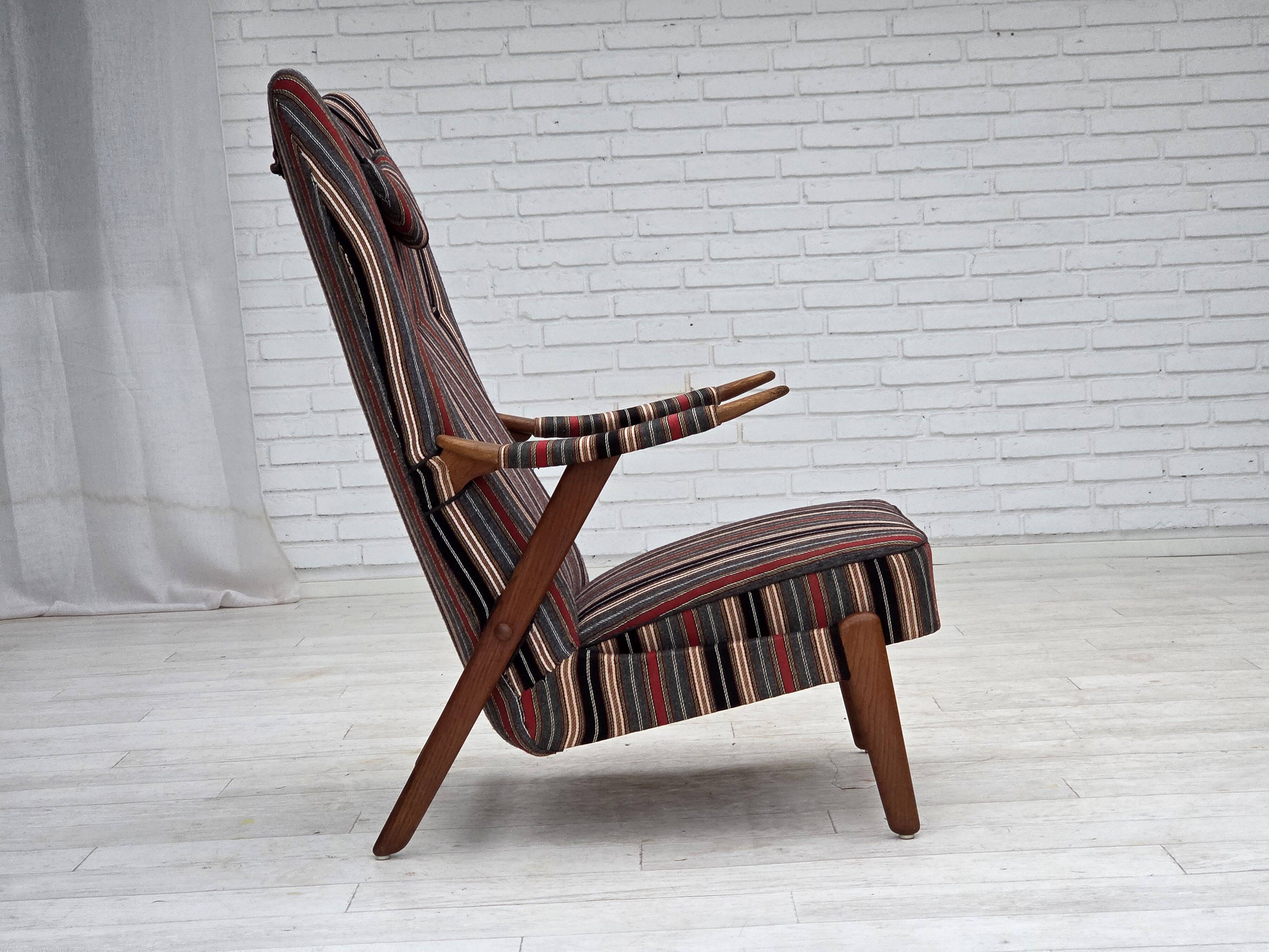 1960s, Swedish armchair, furniture wool fabric, oak wood, teak wood.