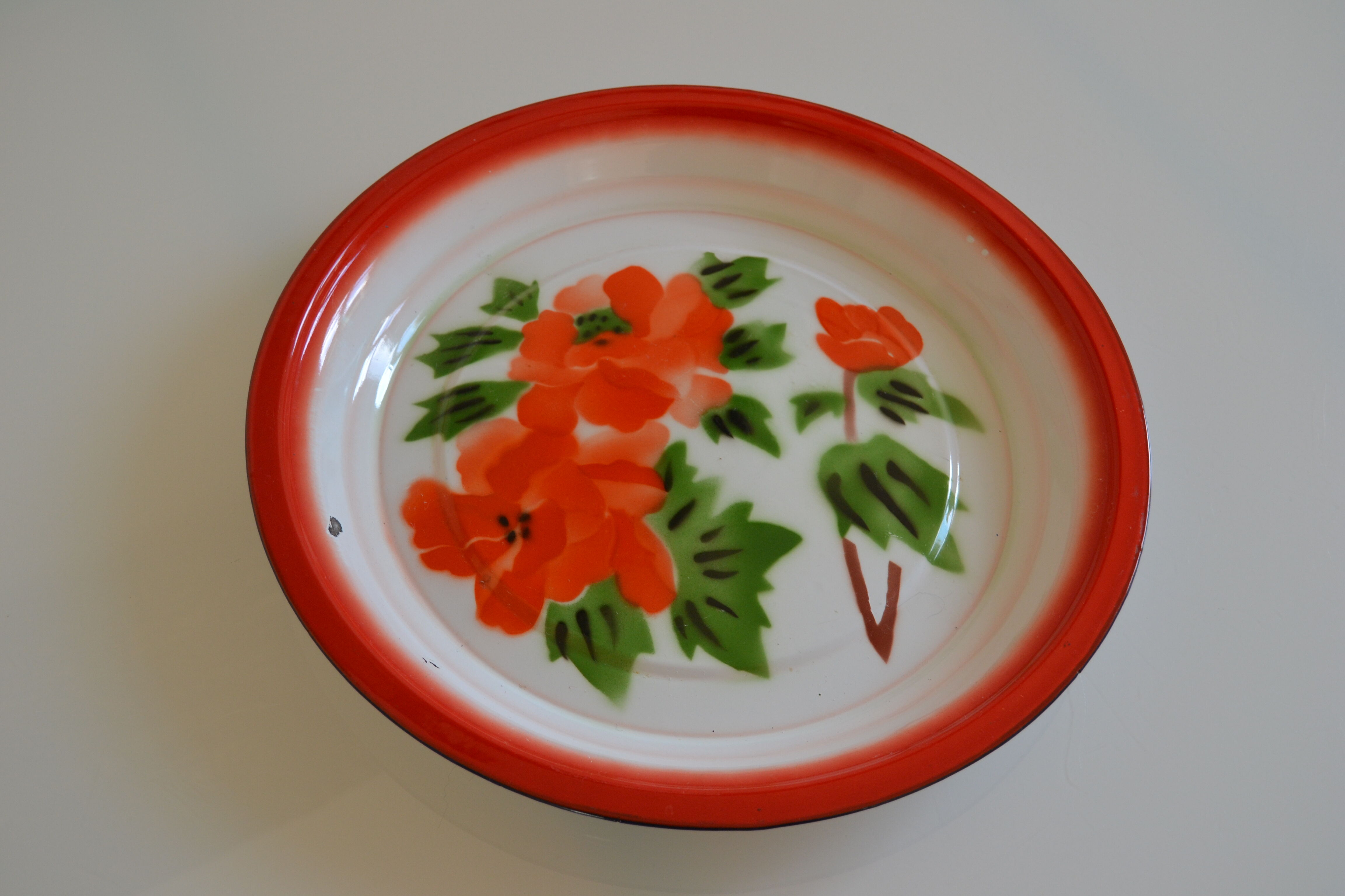 Vintage sheet metal enamelled floral tray