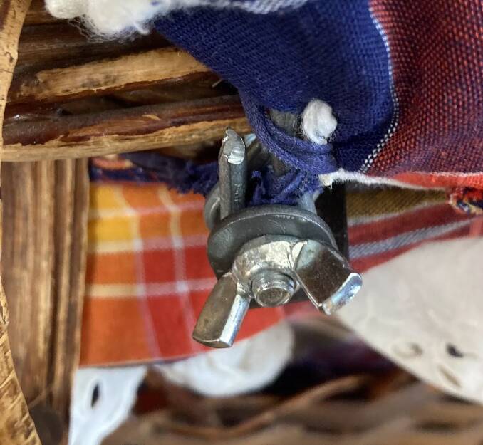 1970s wicker rattan portable bassinet cradle complete with bedding