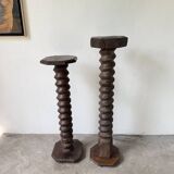 Paire de piédestal colonnes vis de pressage chêne 1900