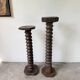 Pair of pedestal columns with oak pressing screws, 1900