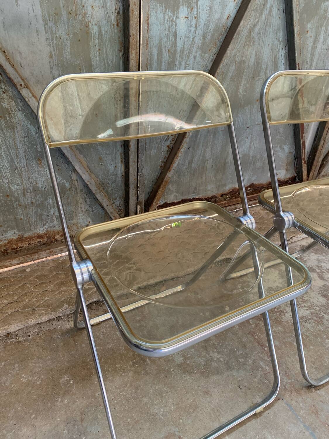 Paire Chaises Plia Jaune Giancarlo Piretti Castelli Vintage