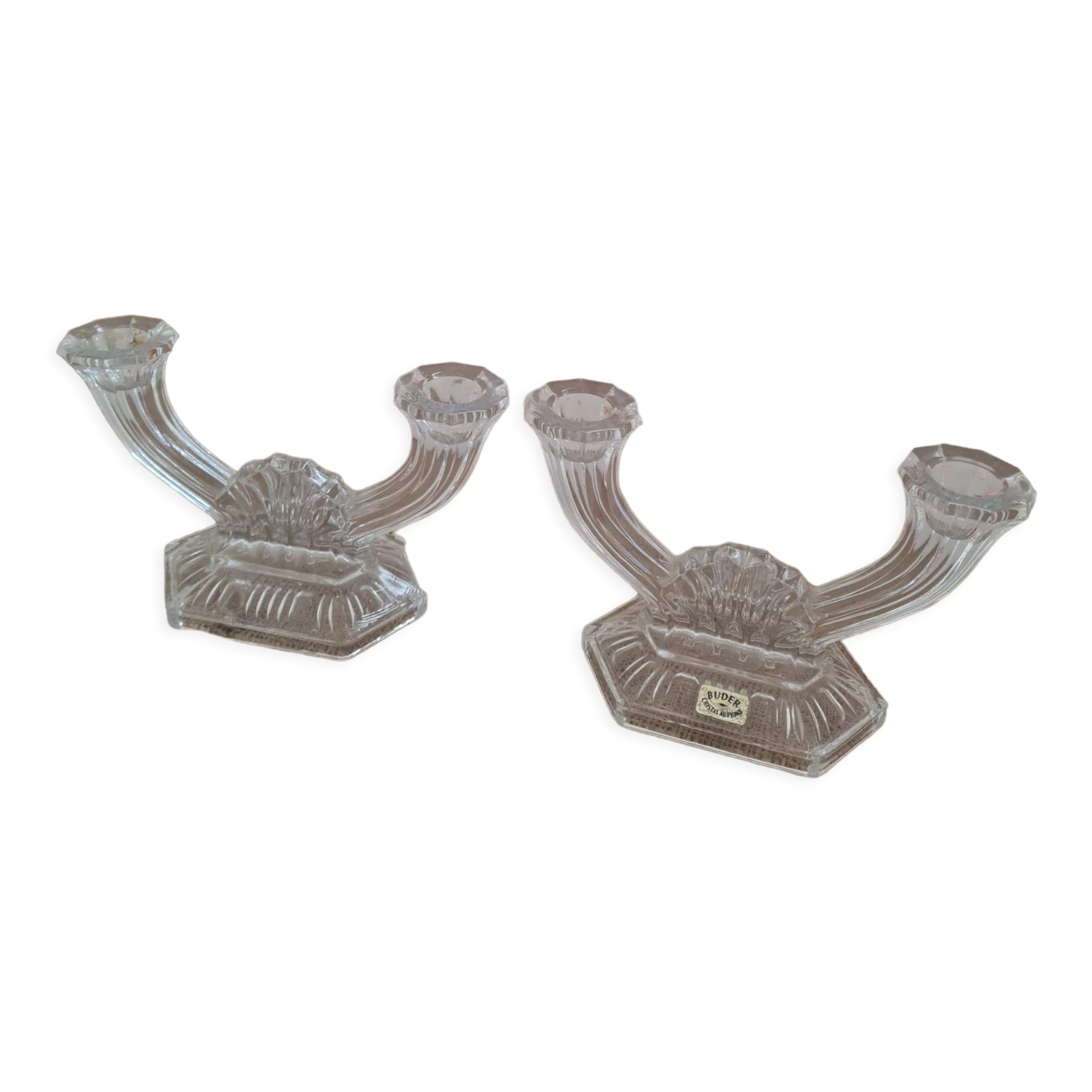 Pair of crystal candle holders