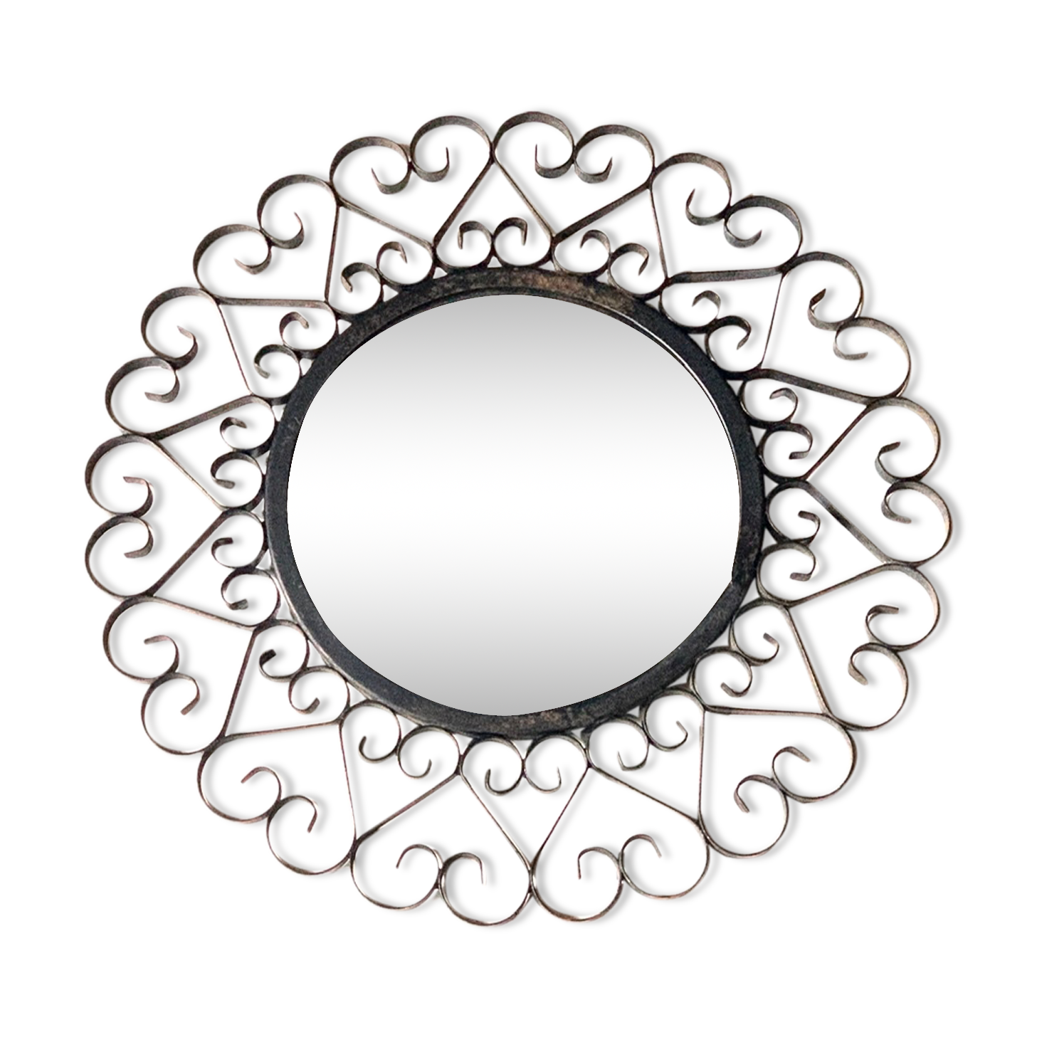 Black metal round mirror, 1960s - 28cm