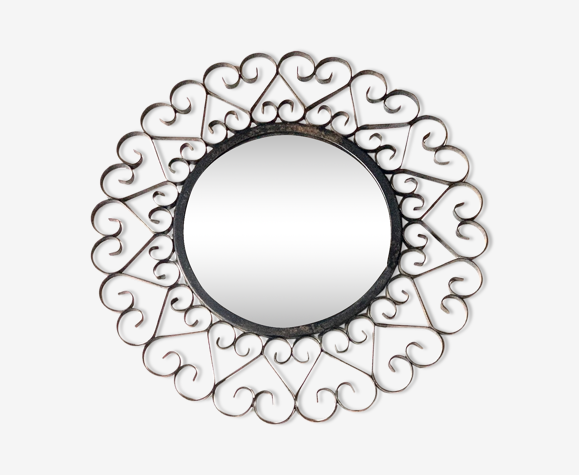 Miroir rond en métal noir, années 60 - 28cm