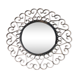 Black metal round mirror, 1960s - 28cm
