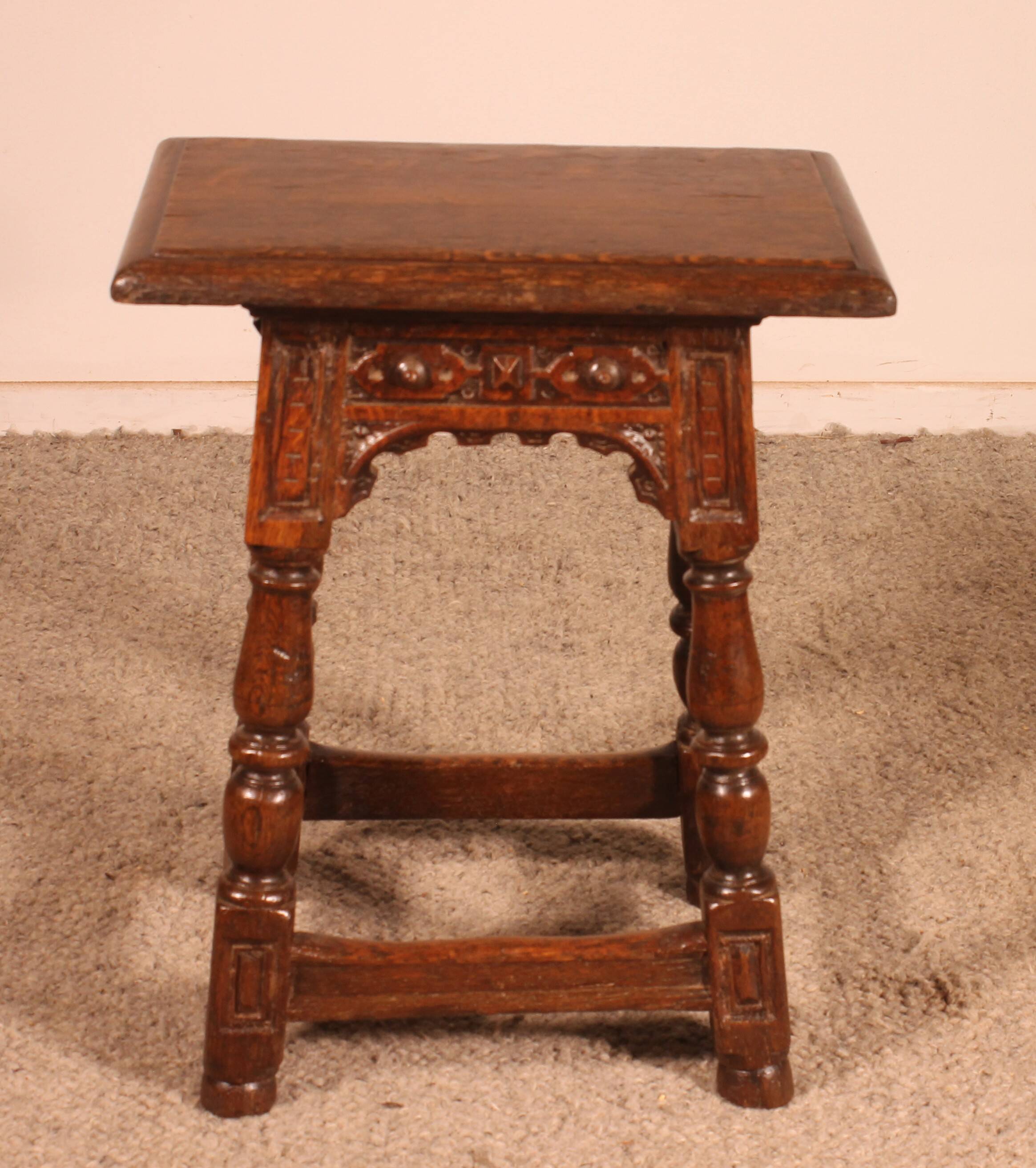 early 17th century oak high stool