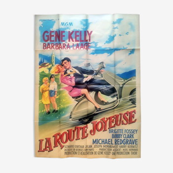 Affiche originale de 1957 la route joyeuse Gene Kelly Barbara Laage Vespa