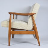 Restored scandinavian armchair "Kedziorek", 1960s, cream Cord, teak