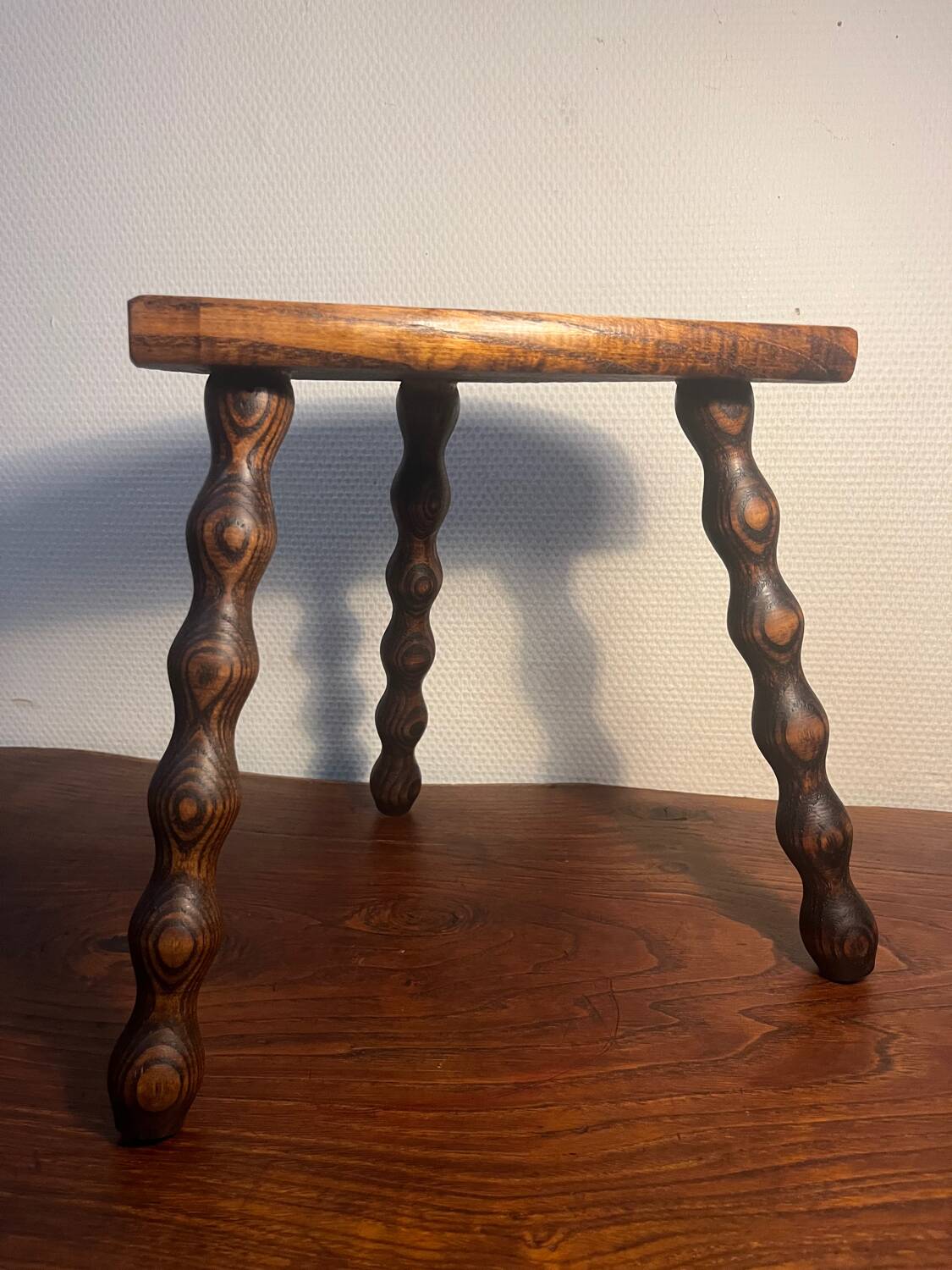 1950s turned wooden tripod stool