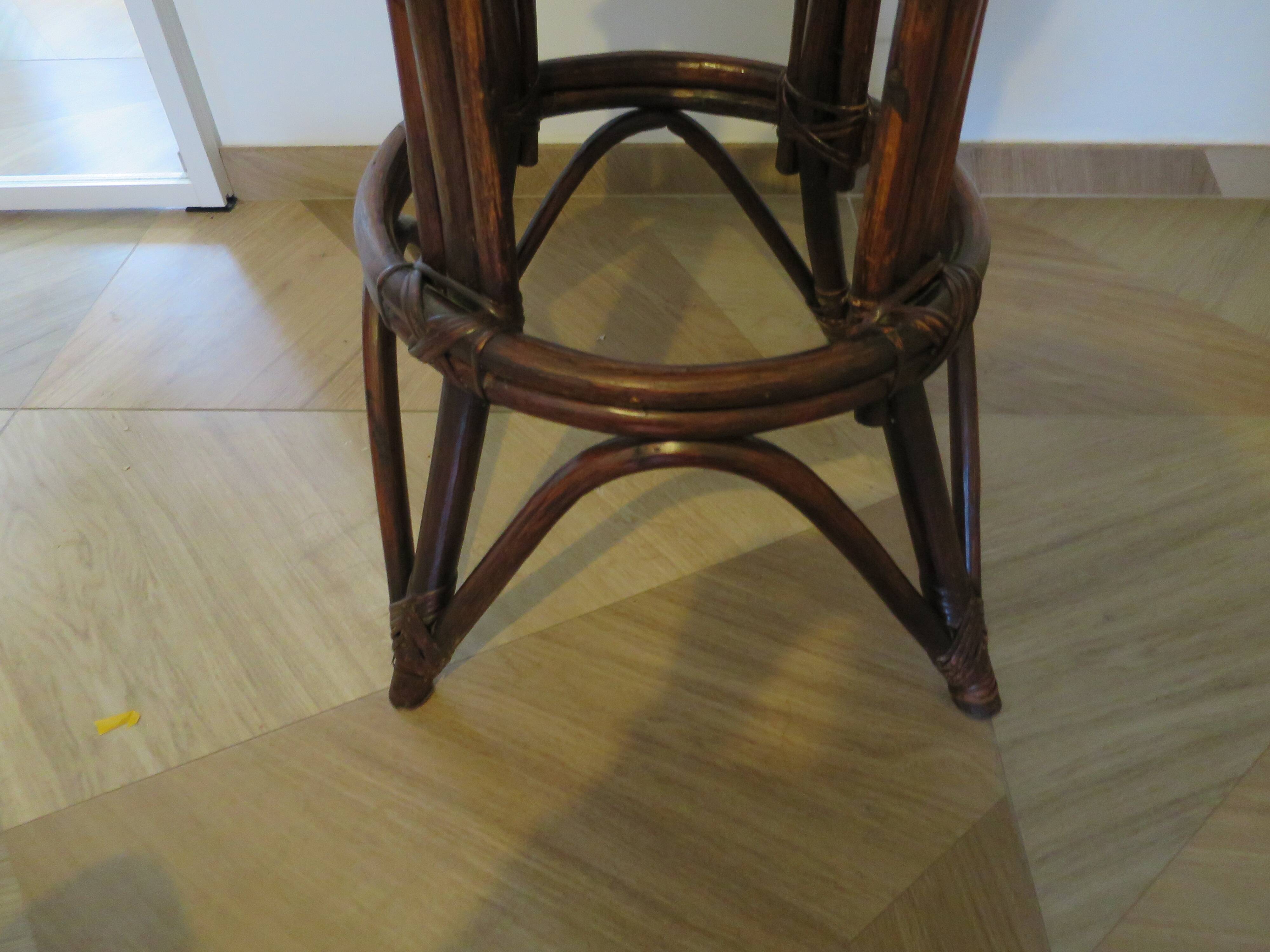 Set of 2 swivel bar stools / chairs - wood - cane - rattan - 80s