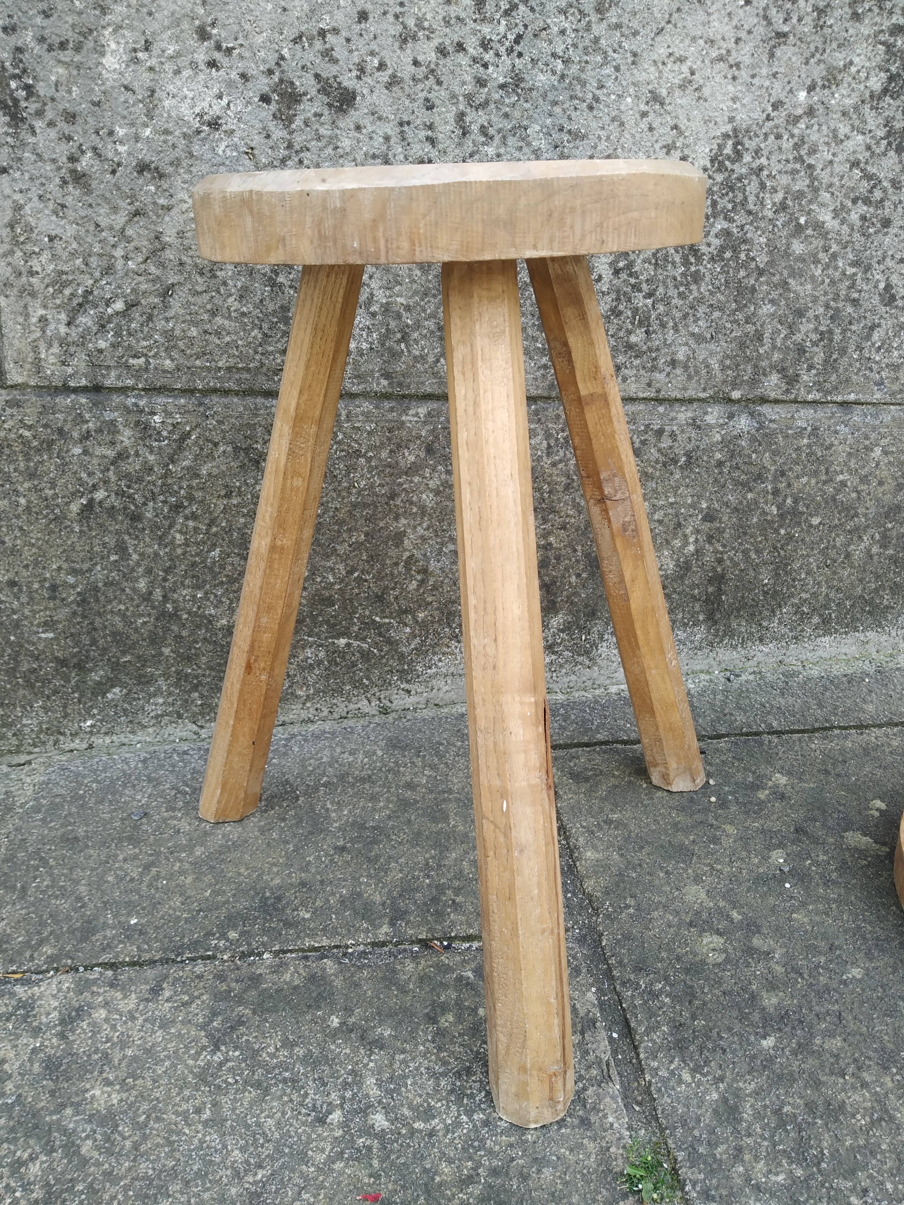 Pair of brutalist wood stools