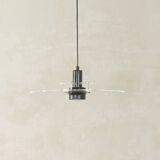 Space Age ceiling lamp by Ikea from the 1980s with two plexiglass plates and canopy made of black injection-moulded plastic.