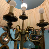 Lampadaire laiton et abat jour en soie rose