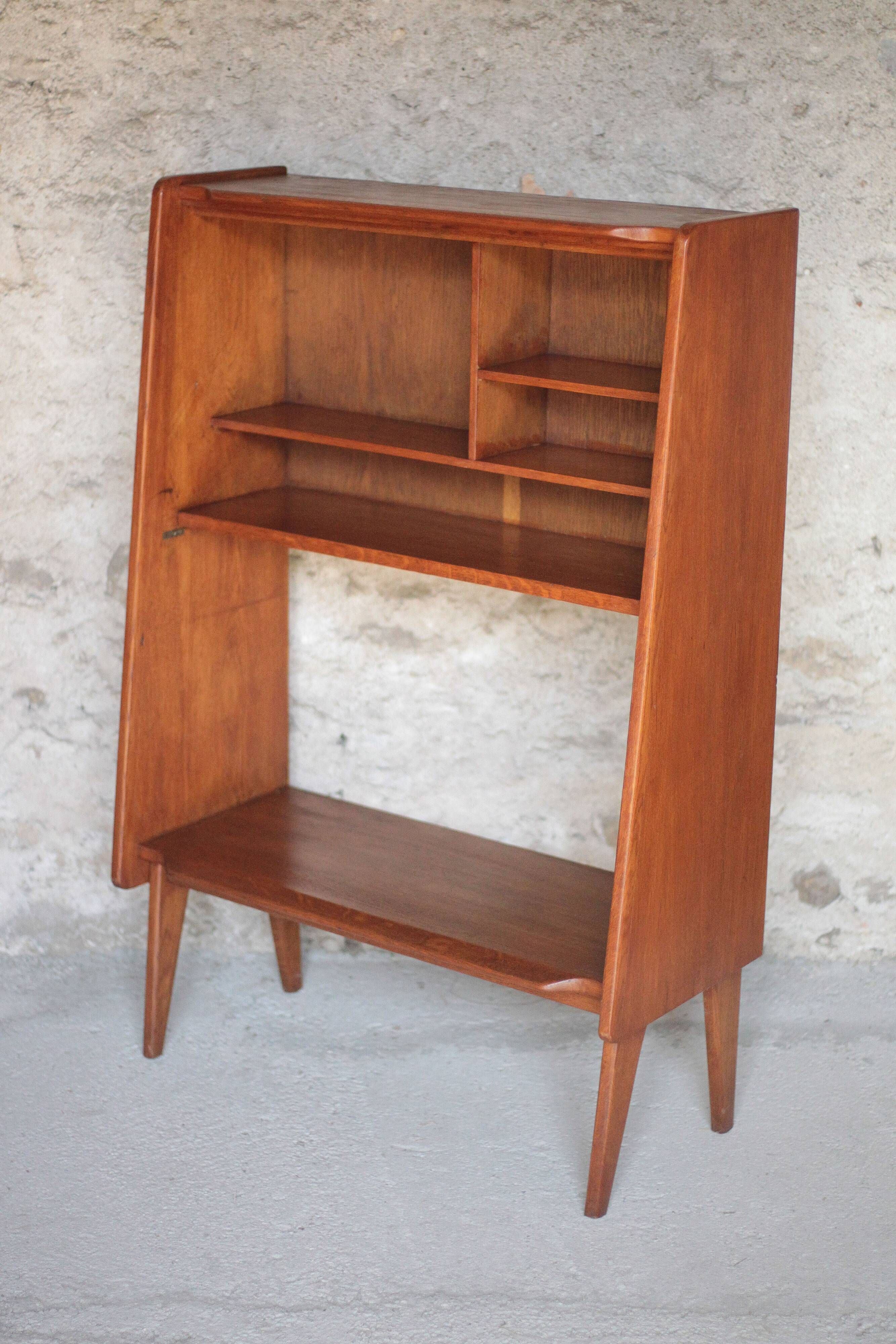Vintage wooden furniture, Roger Landault shelf for ABC, 1950s.