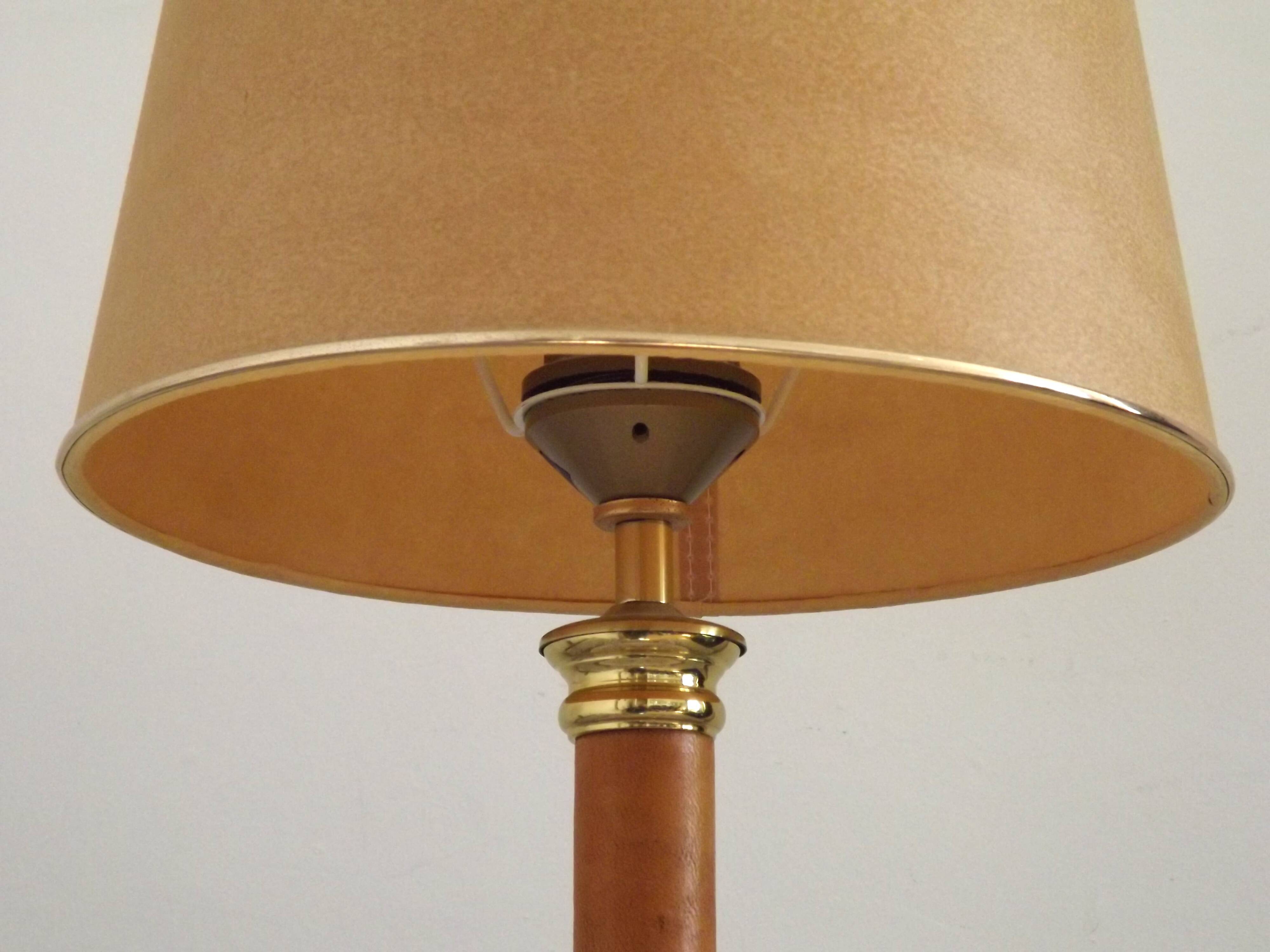 Tall French Mid Century Table Lamp Square Base With Beige and Gold Shade
