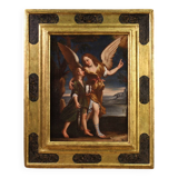 Tableau ancien italien du XVIIe siècle, Tobie et l'ange