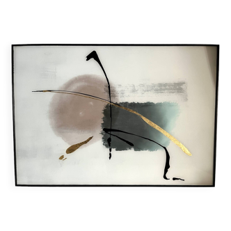 Painting on glass watercolor and gold abstraction important framing