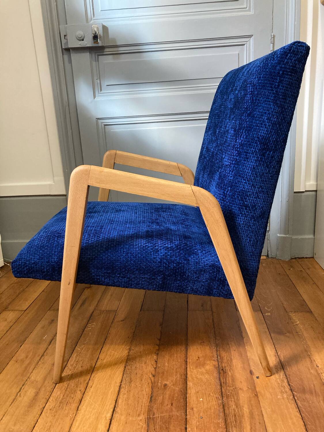 Scandinavian blue velvet armchair