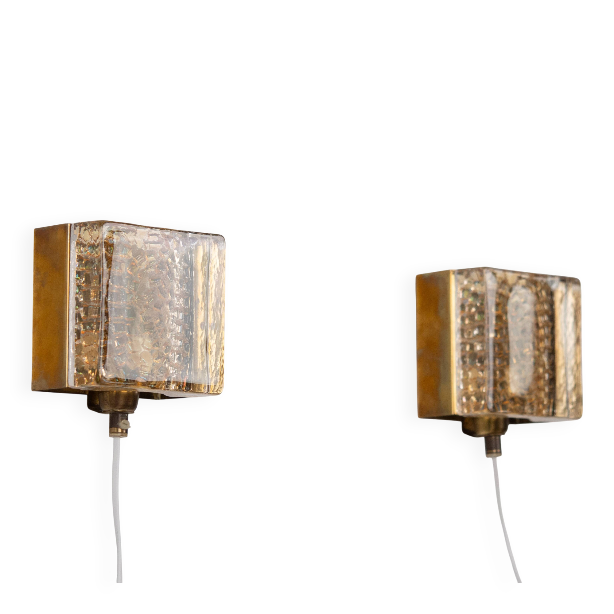 Pair of 2 Danish vintage Kalmar sconces by Vitrika, 1960s