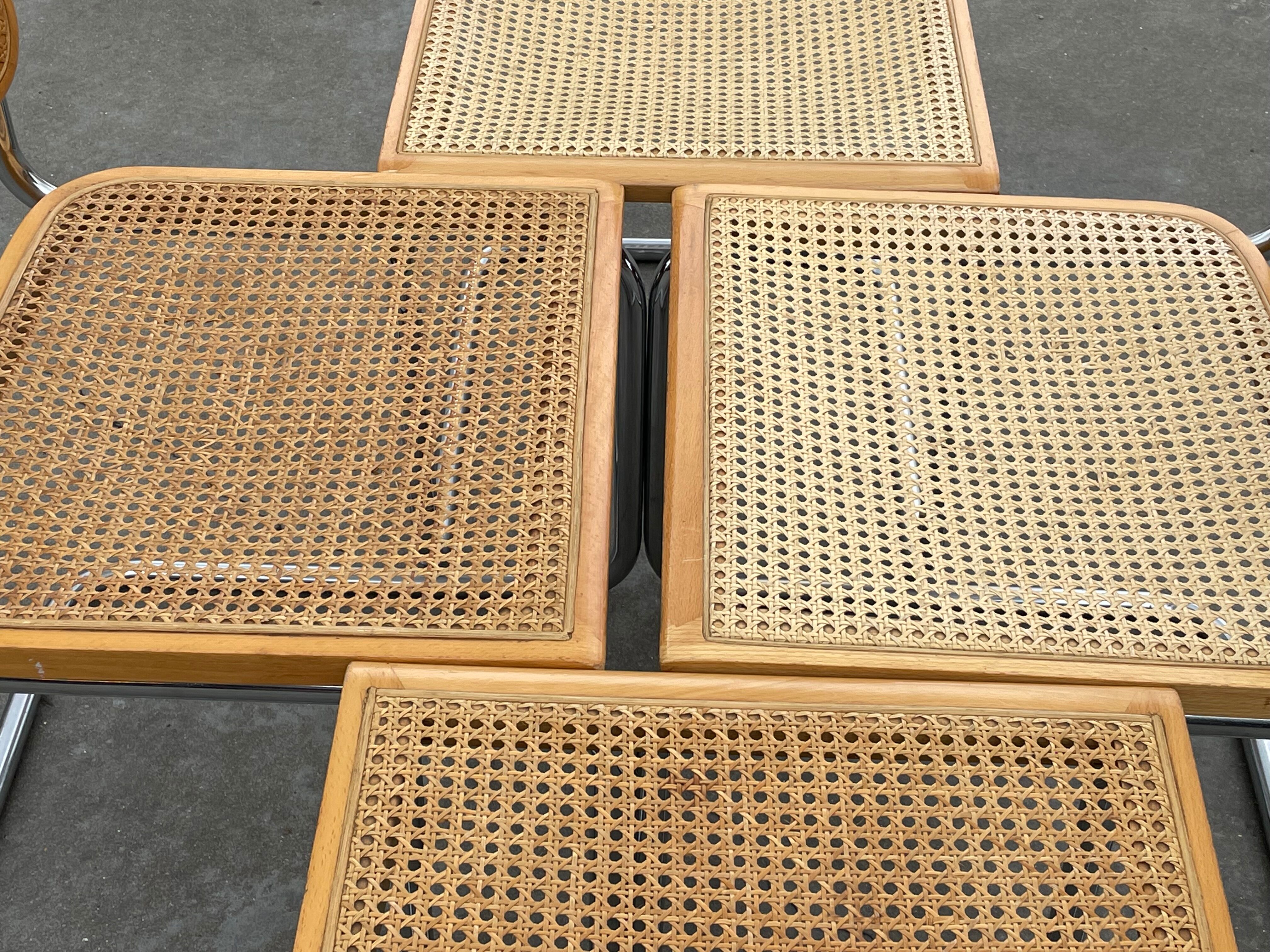 Lot de 4 chaises Cesca modèle b32 en chrome fabriqué en italie par Marcel Breuer