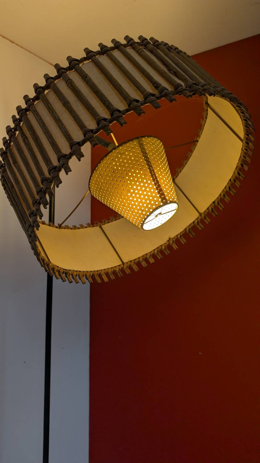 Lampadaire vintage - rotin et bambou - années 1950