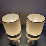 Pair of space-age lamps in aluminum and fabric from the 1970s - 1980s