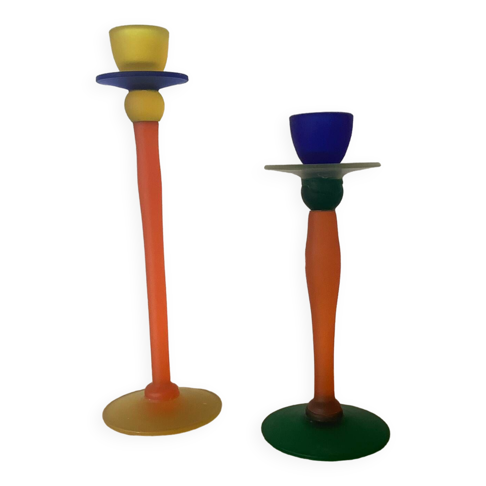 Bougeoirs verre années 1990 post moderne multicolore