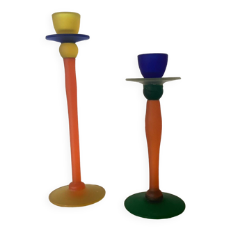 Bougeoirs verre années 1990 post moderne multicolore