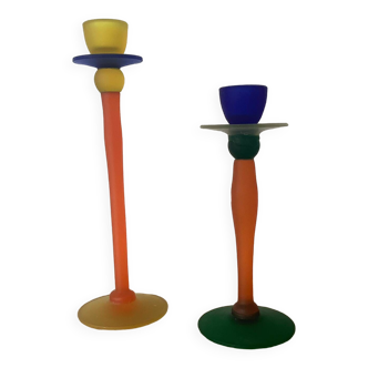 1990s post modern multicoloured glass candle holders