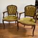 Cabriolets or Bergère armchairs Louis XV style in light green upholstered velvet