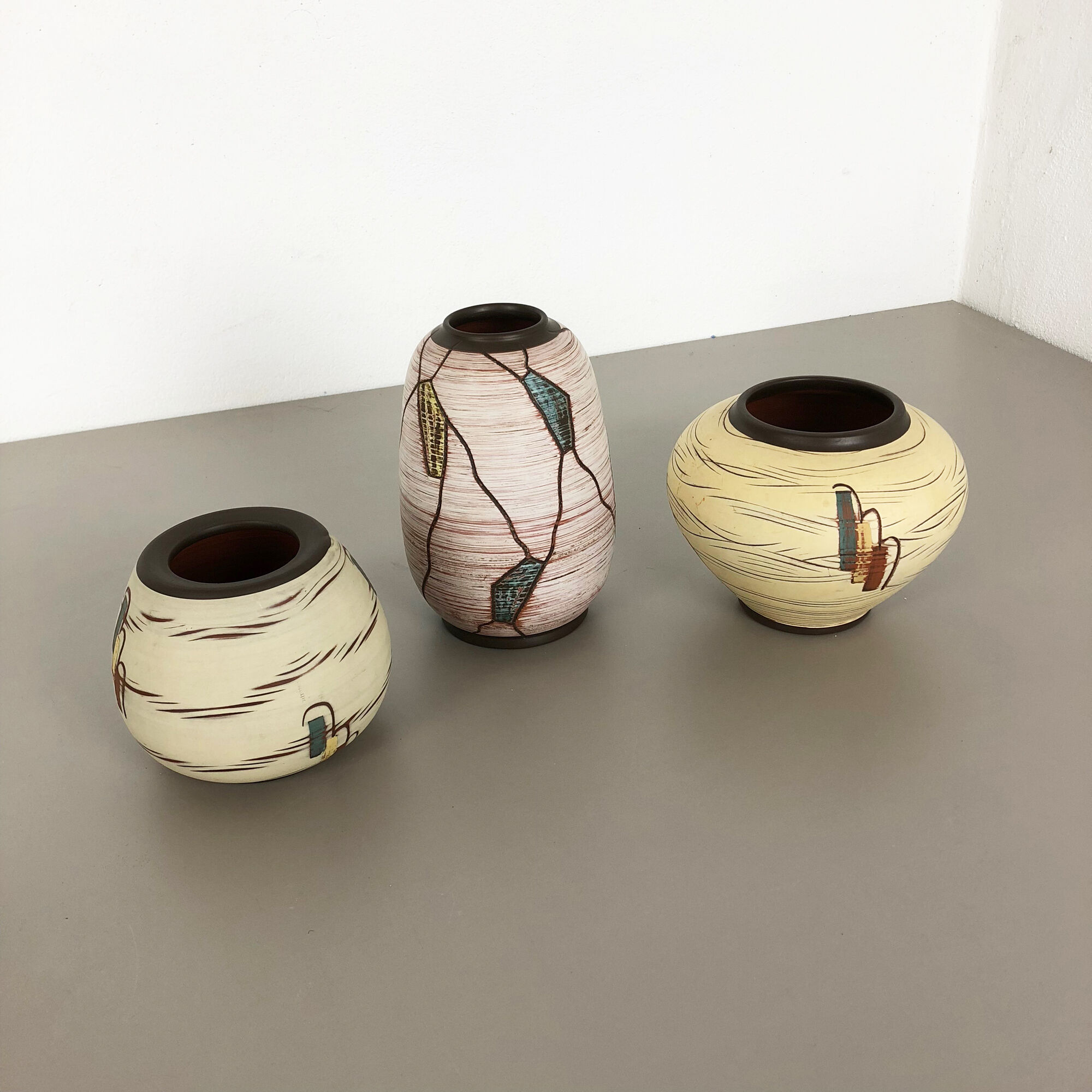 Set of 3 Ceramic Pottery Vase by Sawa Ceramic Franz Schwaderlapp, Germany 1960s