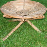 Siège bas vintage rotin et bois
