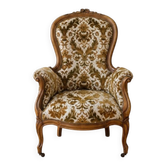 Fauteuil Louis XV en bois et tissu damassé doré
