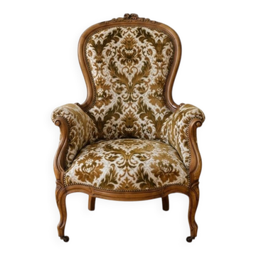 Louis XV armchair in wood and gold damask fabric