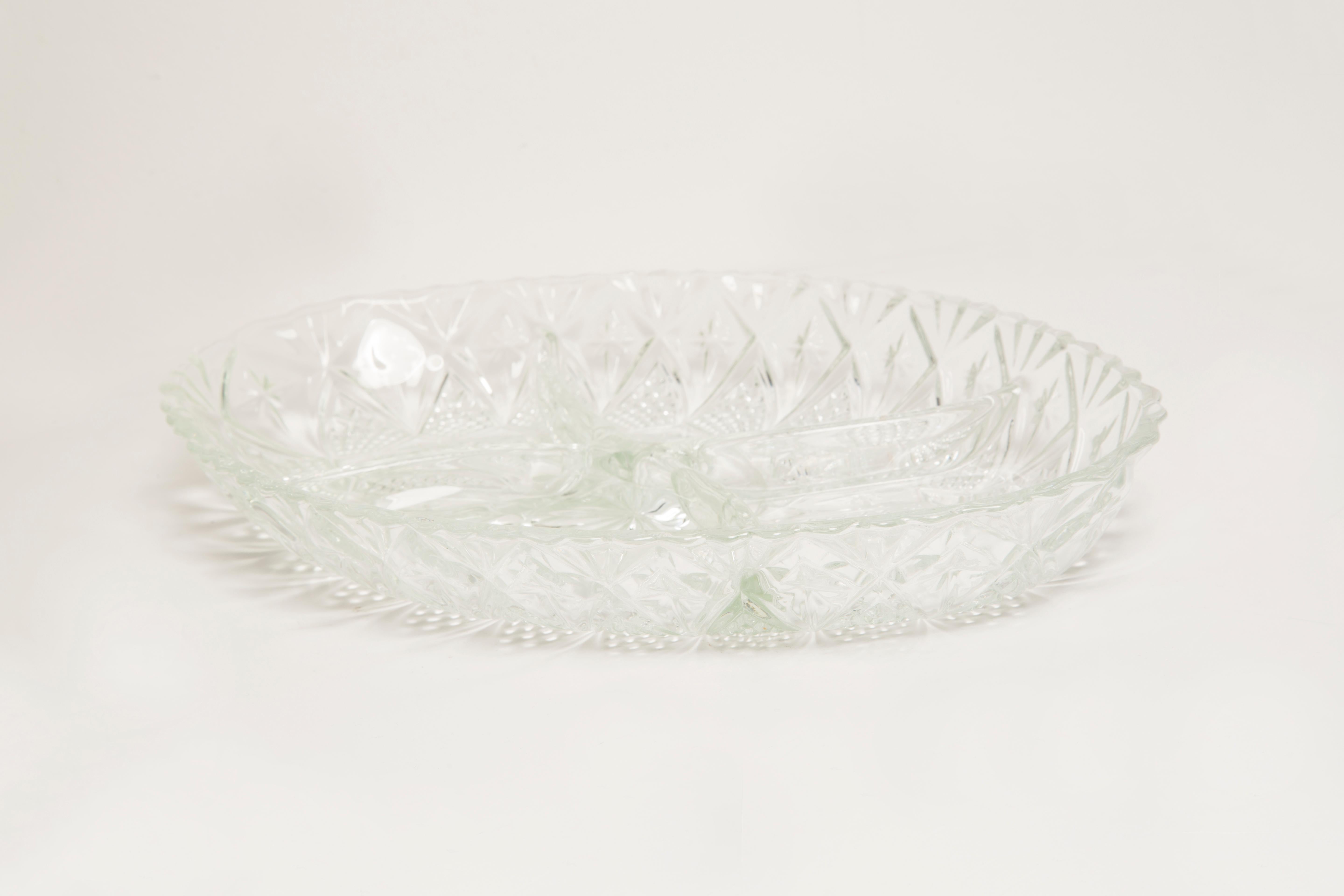 Vintage decorative transparent crystal plate, Italy, 1960s