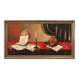 20th century Italian still life painting with musical instruments