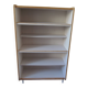 Vintage bookshelf in oak veneer, pearl grey interior, metal legs.