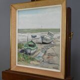 Painting “Boats at Low Tide”, signed J-P. Guinegault – 2nd part 20th century